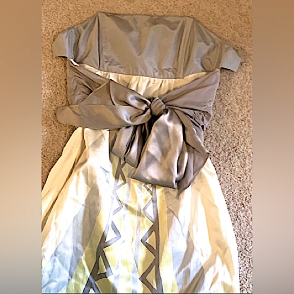 (EUC) Strapless Geometrical Design Satin Maxi Dress